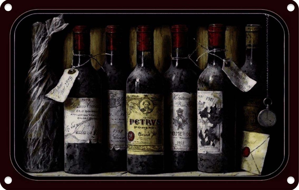 [LA-113928-2030] Blechschild 20x30 cm Kunst Stillleben alte Rotweinflaschen Essen Trinken