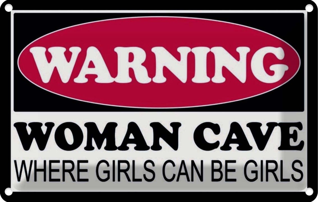 [LA-114032-2030] Blechschild 20x30 cm Warning Woman Cave where girls Warnschild Hinweisschild Sicherheit Vorsicht