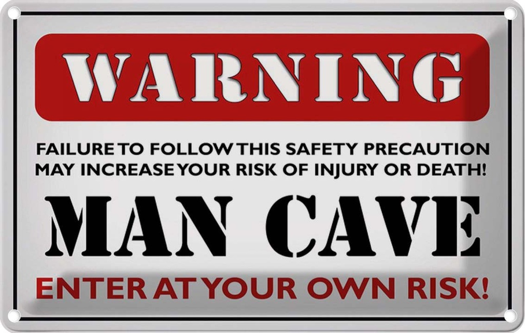 [LA-114152-2030] Blechschild 20x30 cm Warning man cave enter at your Warnschild Hinweisschild Sicherheit Vorsicht