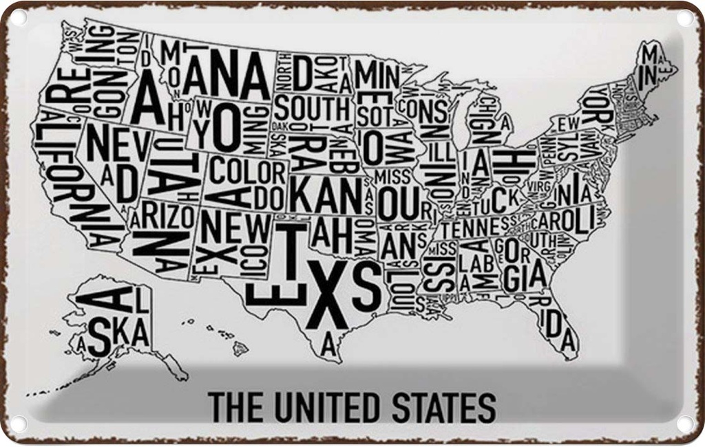 [LA-114281-2030] Blechschild 20x30 cm The United States Texas Kansas Abenteuer Reisen Amerika USA Urlaub