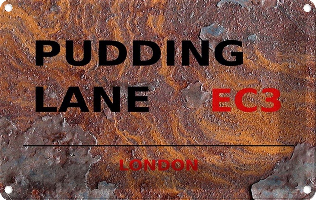 [LA-114378-2030] Blechschild 20x30 cm Pudding Lane EC3 Abenteuer Reisen England Urlaub