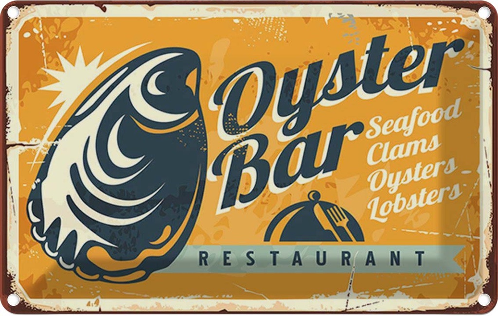 [LA-114777-2030] Blechschild 20x30 cm Oyster Bar Seafood Restaurant Essen Trinken Club Alkohol