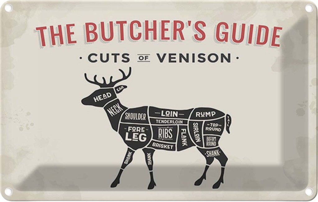 [LA-114784-2030] Blechschild 20x30 cm Reh cuts of Venison Metzgerei Dekoration