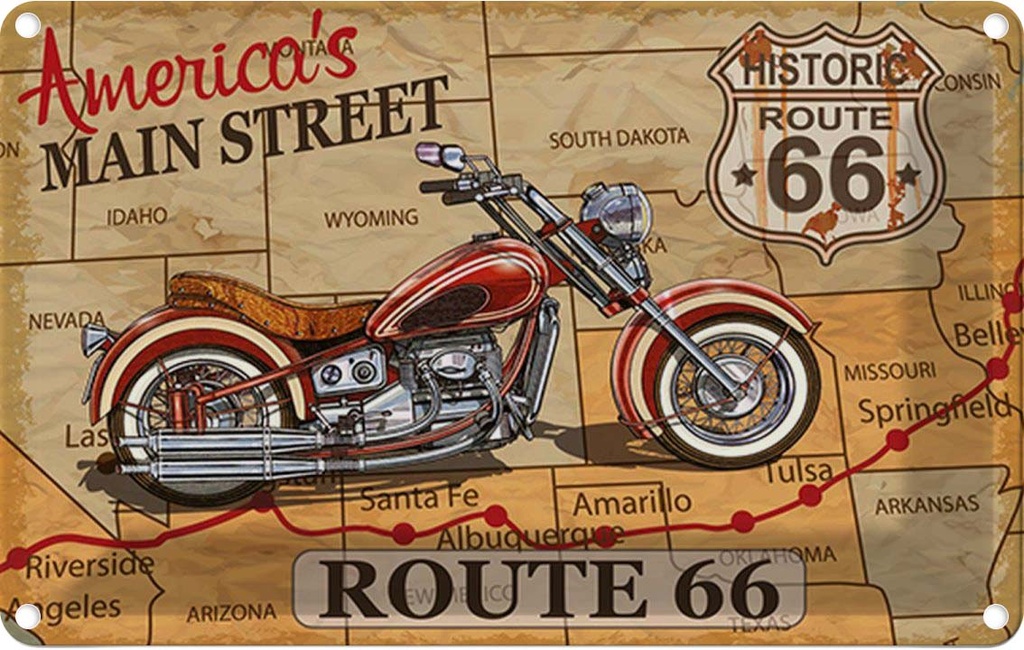 [LA-114786-2030] Blechschild 20x30 cm Motorrad America`s main street route 66 Auto Garage Werkstatt
