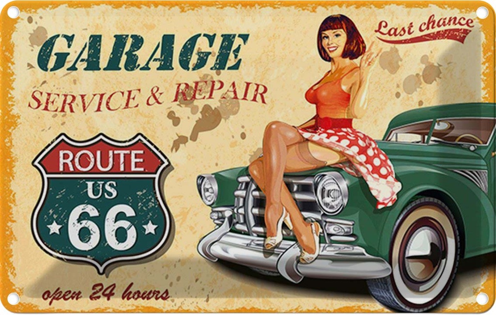 [LA-114766-1812] Blechschild 12x18 cm Pinup Garage open 24 hours Pin Up