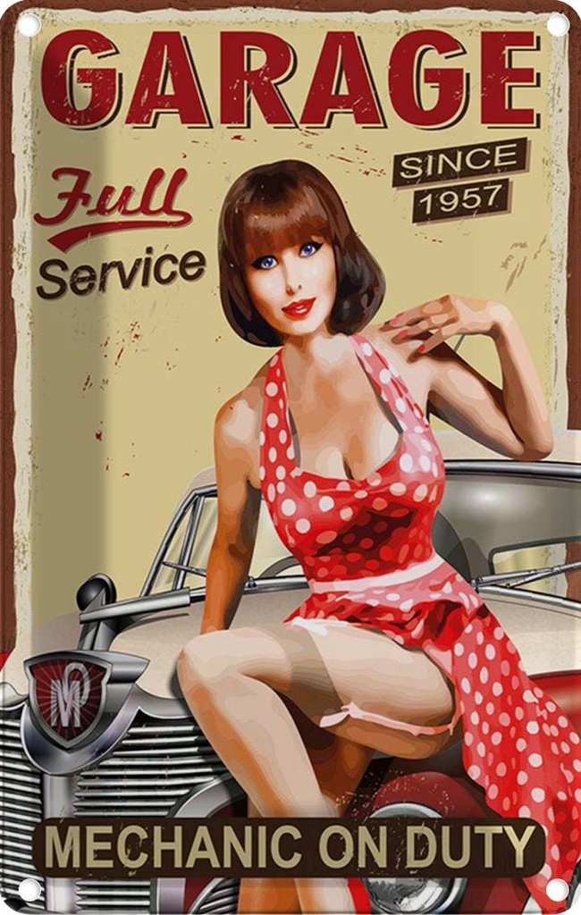 [LA-114792-1812] Blechschild 18x12 cm Pinup full Service mechanic Auto Pin Up