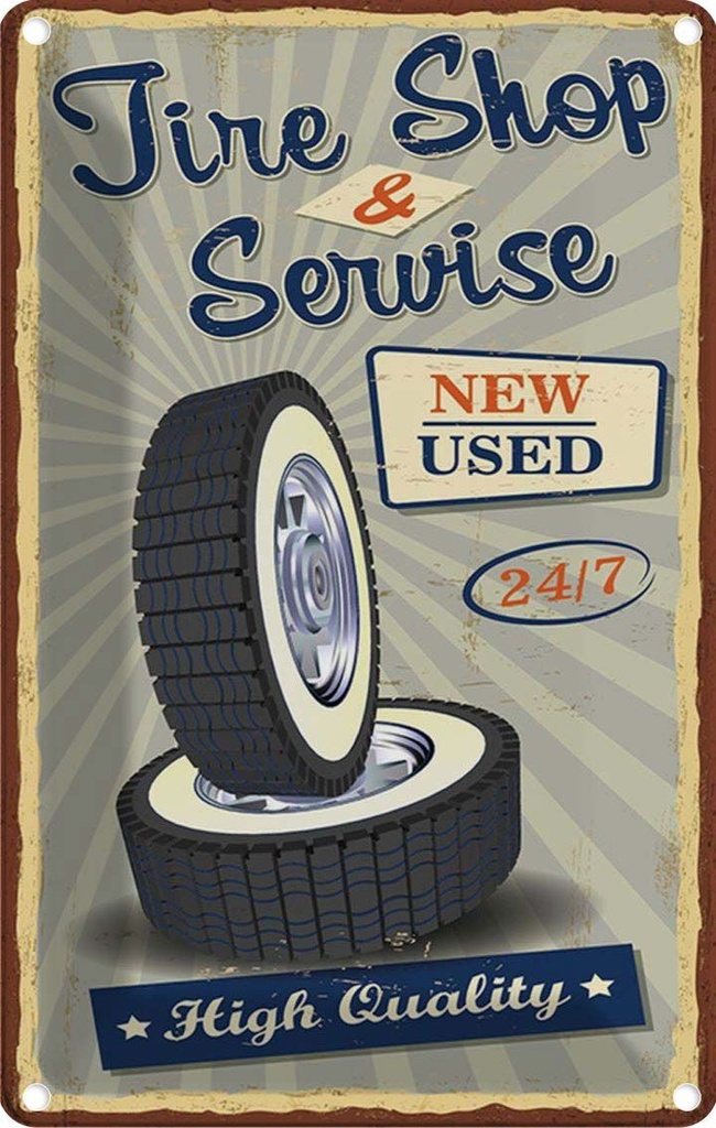 [LA-114793-1812] Blechschild 18x12 cm Tire Shop Service 24/7 new used Europa