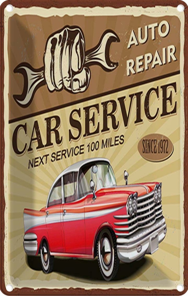 [LA-114806-1812] Blechschild 12x18 cm Car Service Auto repair 1972 Garage Werkstatt