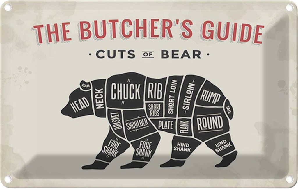 [LA-114809-1812] Blechschild 12x18 cm Bär cuts of Bear Metzgerei Hofladen Marktstand Laden