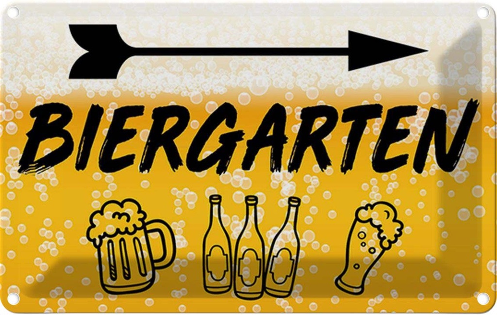 [LA-114834-1812] Blechschild 12x18 cm Biergarten rechts Bier Bar Club Alkohol