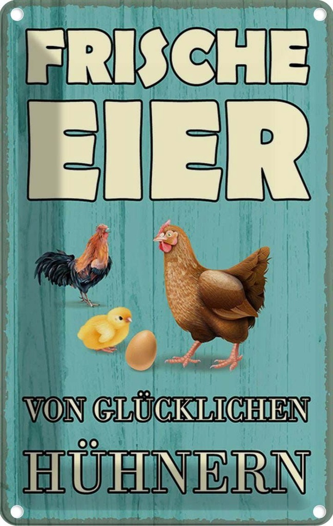 [LA-114866-1812] Blechschild 18x12 cm frische Eier glückliche Hühner Tier Haustier