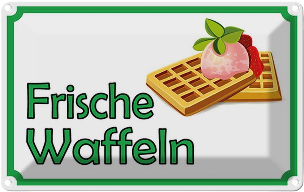 [LA-114962-1812] Blechschild 12x18 cm frische Waffeln Verkauf England