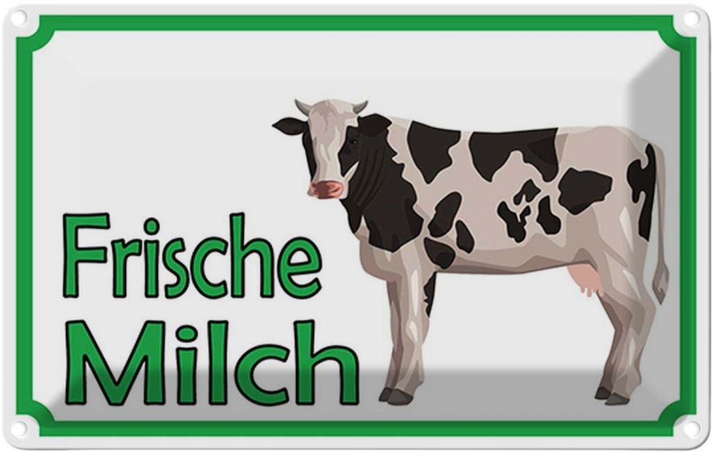 [LA-114967-1812] Blechschild 12x18 cm frische Milch Verkauf Kuh Essen Trinken Hofladen Marktstand Laden