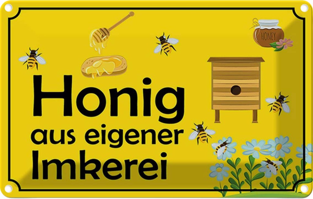 [LA-114974-1812] Blechschild 12x18 cm Honig aus eigener Imkerei Hofladen Marktstand Laden Werbeschild
