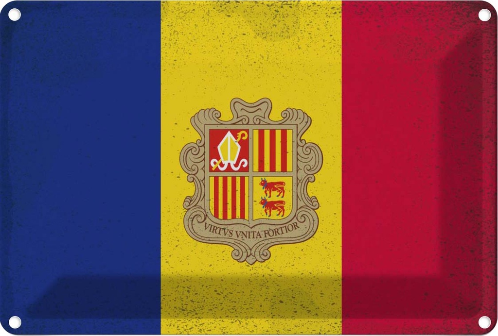 [LA-116005-2030] Blechschild 20x30 cm Andorra Andora Vintage Flagge Fahne Wappen