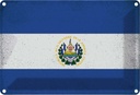 Blechschild 20x30 cm El Salvador Vintage Flagge Fahne Wappen