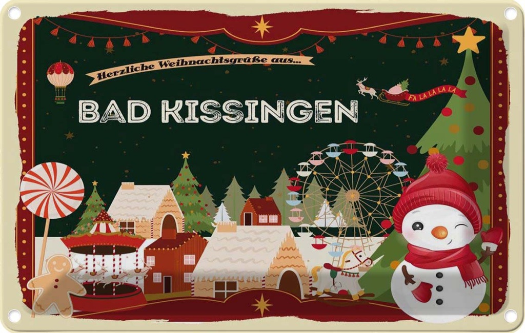 [LA-121604-2030] Blechschild 20x30 cm Weihnachten BAD KISSUNGEN