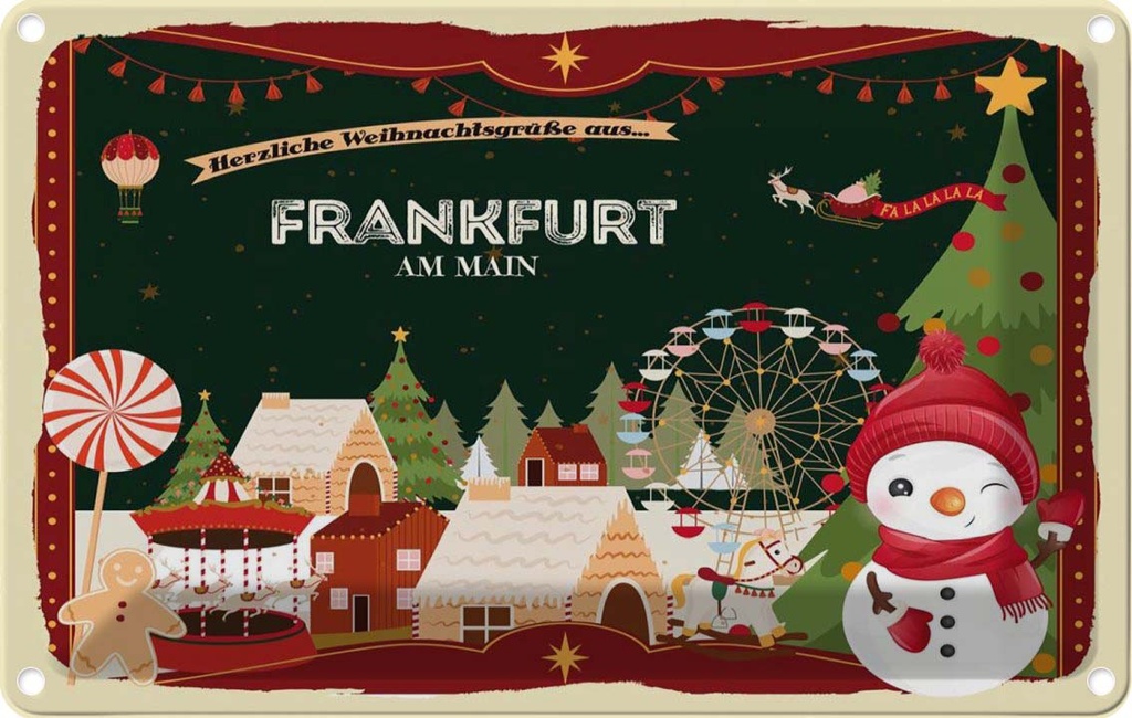 [LA-121782-2030] Blechschild 20x30 cm Weihnachten FRANKFURT AM MAIN