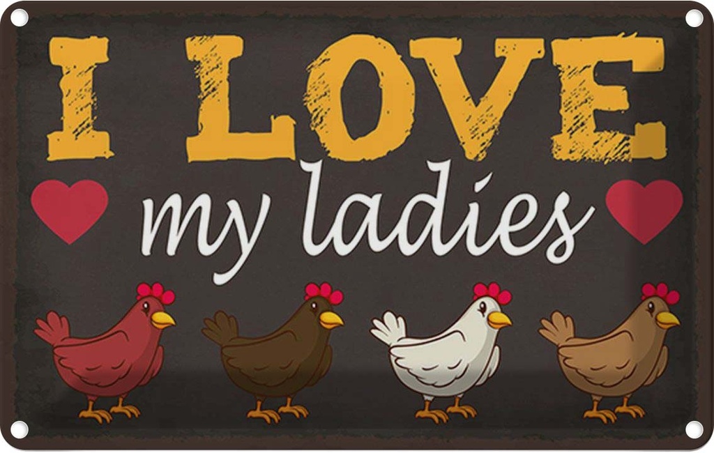 [LA-115177-1812] Blechschild 12x18 cm Hühner i love my ladies Tier Haustier