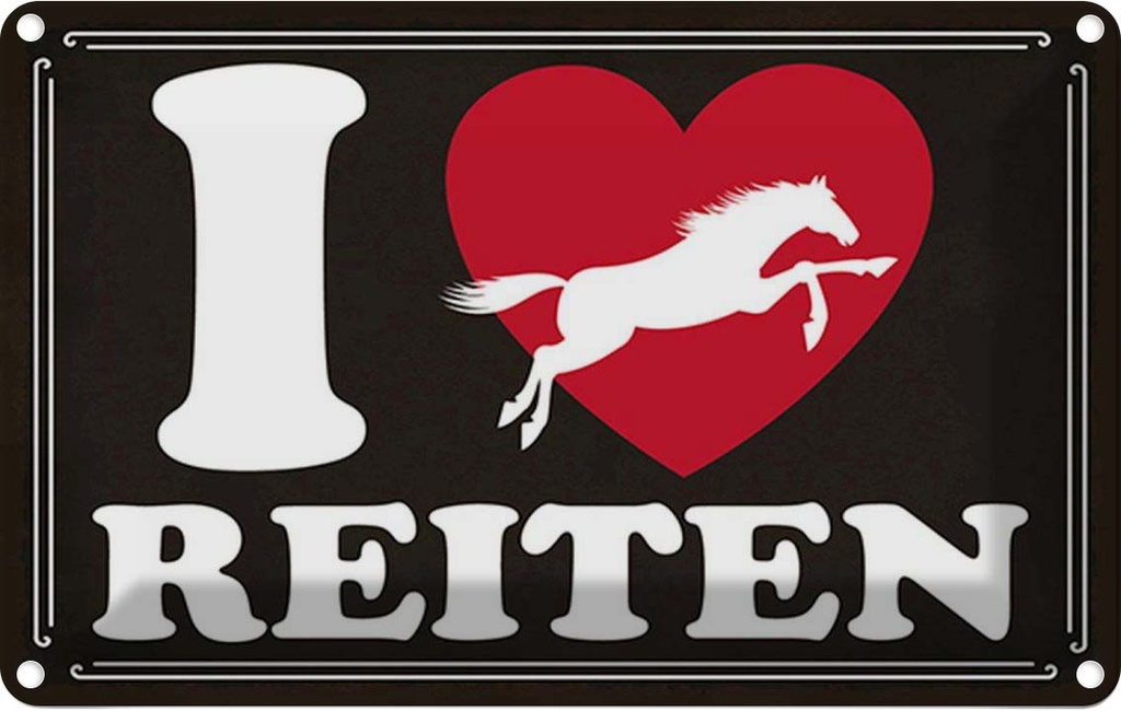 [LA-115181-1812] Blechschild 12x18 cm Pferde i love reiten Herz Tier Haustier Pferd