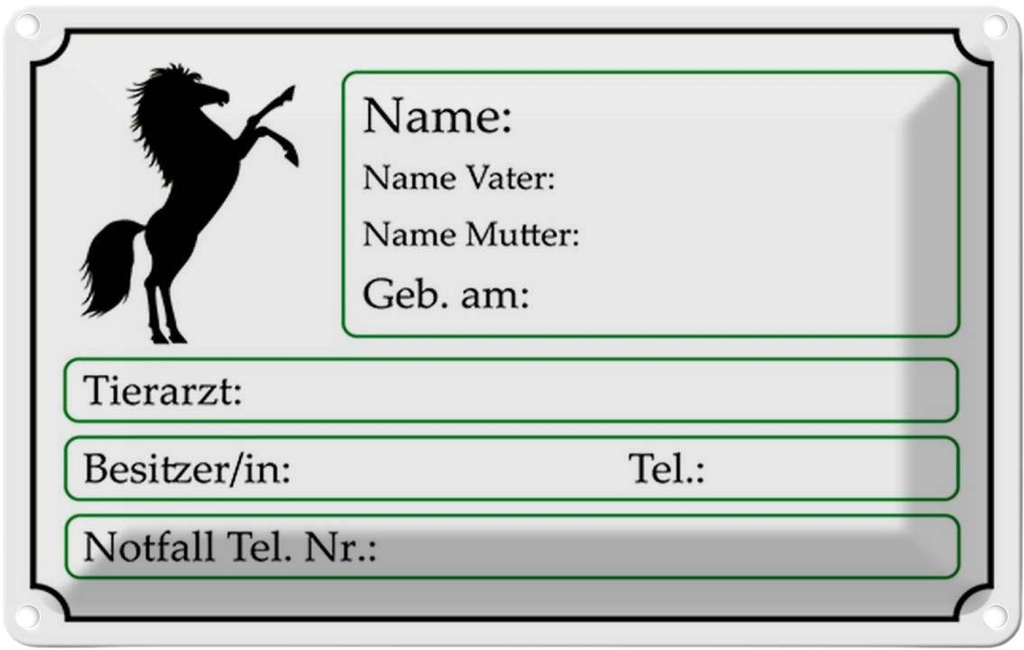 [LA-115187-1812] Blechschild 12x18 cm Pferde Name Vater Mutter geb. am Tier Haustier Pferd