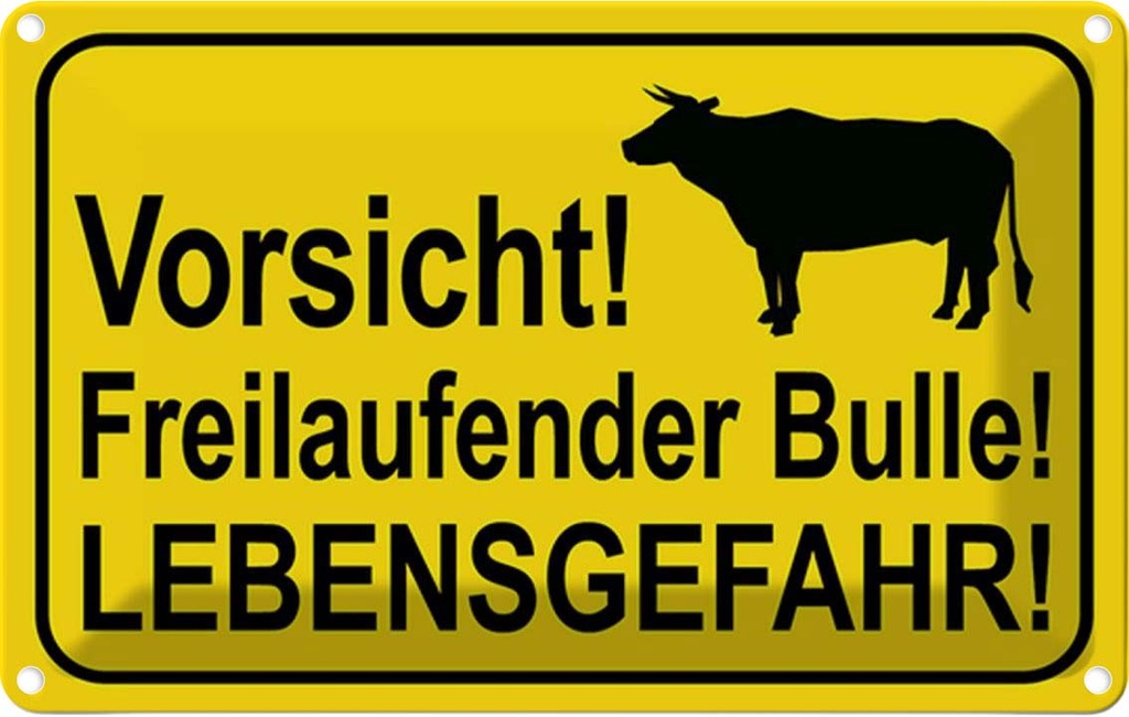 [LA-115208-1812] Blechschild 12x18 cm Vorsicht freilaufender Bulle Warnschild Hinweisschild Sicherheit
