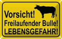 Blechschild 12x18 cm Vorsicht freilaufender Bulle Warnschild Hinweisschild Sicherheit