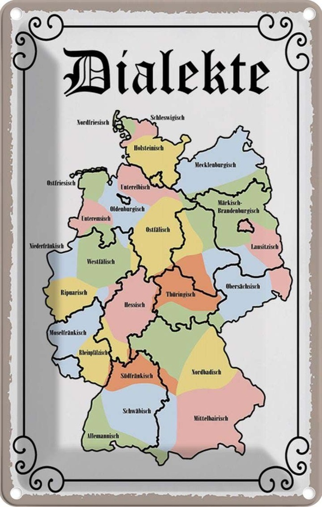 [LA-115278-1812] Blechschild 18x12 cm Dialekte Karte Bundesländer Deutschland