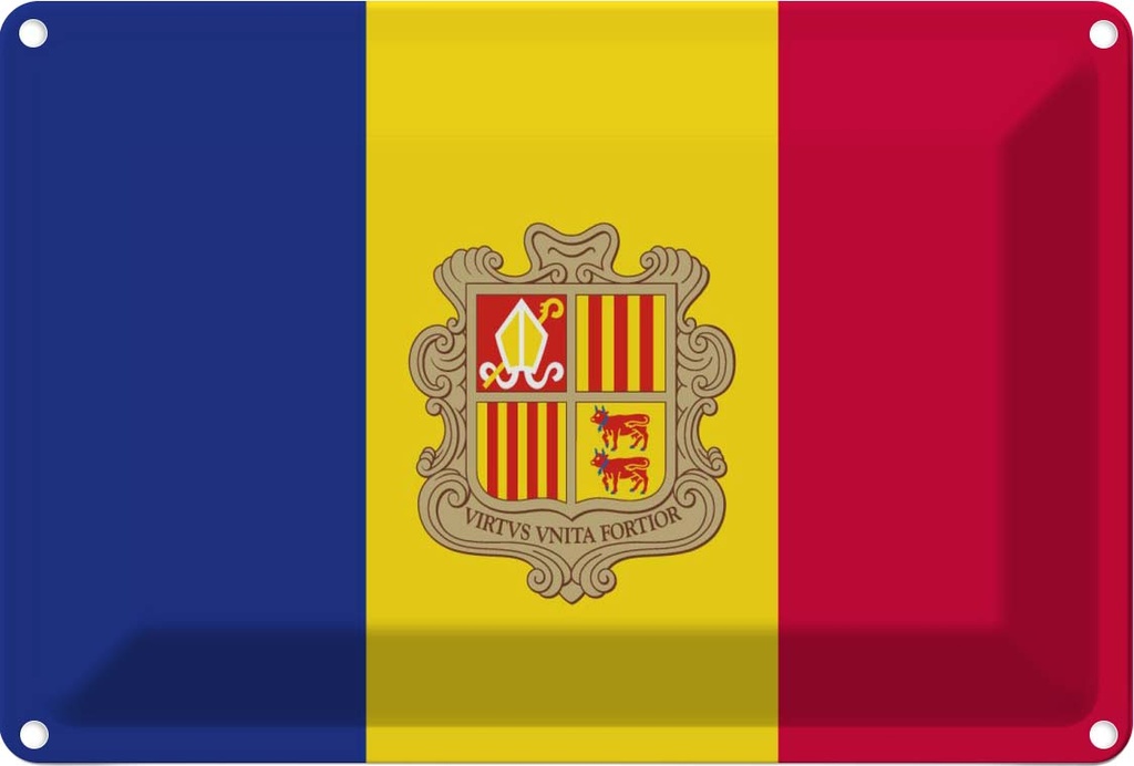 [LA-115284-1812] Blechschild 12x18 cm Andorras Andora Flagge Fahne Wappen