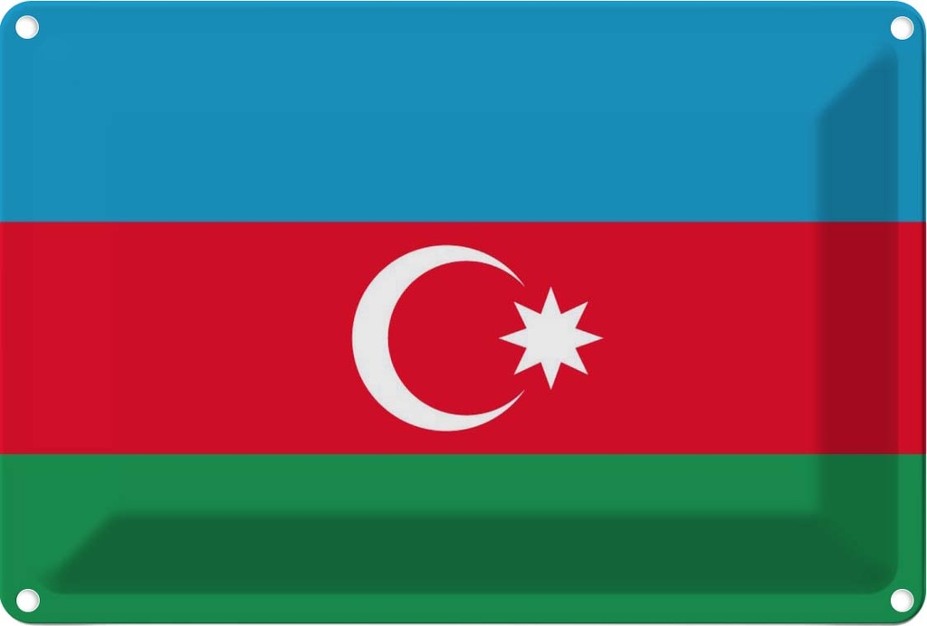 [LA-115292-1812] Blechschild 12x18 cm Aserbaidschan Azerbaijan Flagge Fahne Wappen