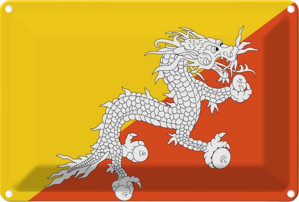 [LA-115301-1812] Blechschild 12x18 cm Bhutans Bhutan Flagge Fahne Wappen