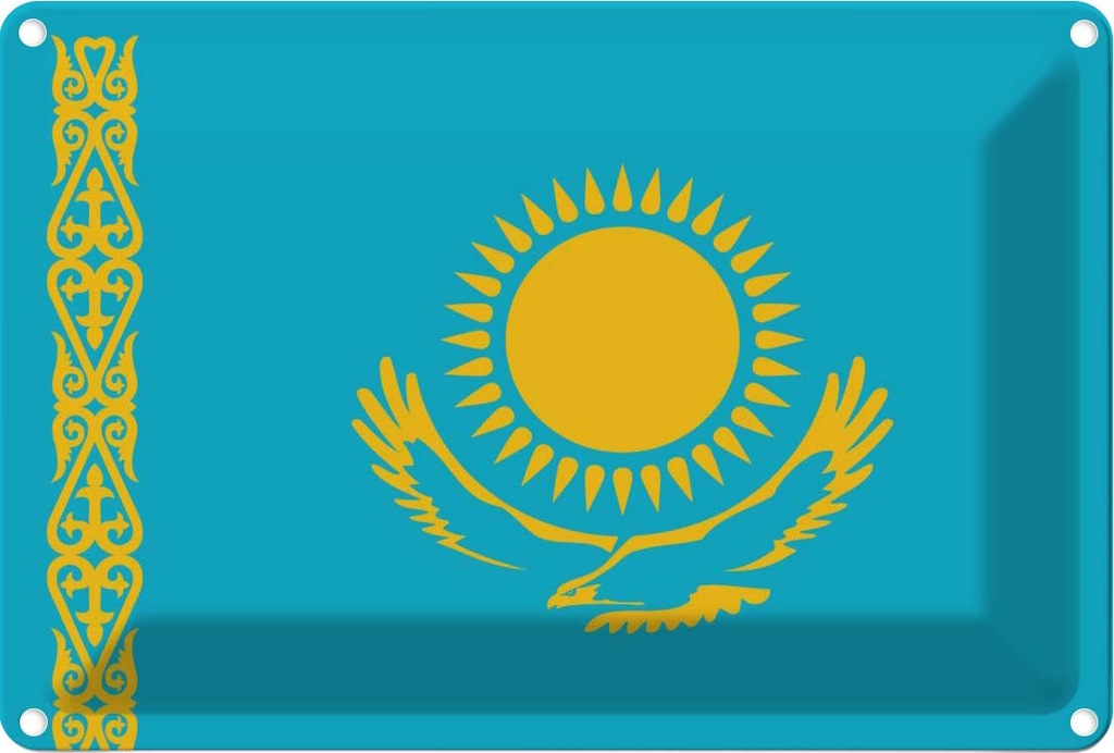 [LA-115367-1812] Blechschild 12x18 cm Kasachstans Kazakhstan Flagge Fahne Wappen