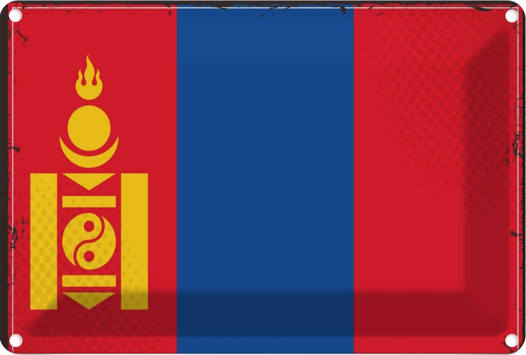 [LA-115641-1812] Blechschild 12x18 cm Mongolei Mongolia Wappen Flagge Abenteuer Reisen Straße Stadt Urlaub Fahne