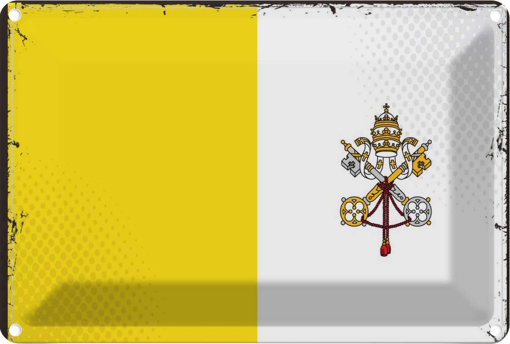 [LA-115726-1812] Blechschild 12x18 cm Vatikanstadt Vatican Wappen City Abenteuer Reisen Straße Stadt Urlaub Flagge Fahne