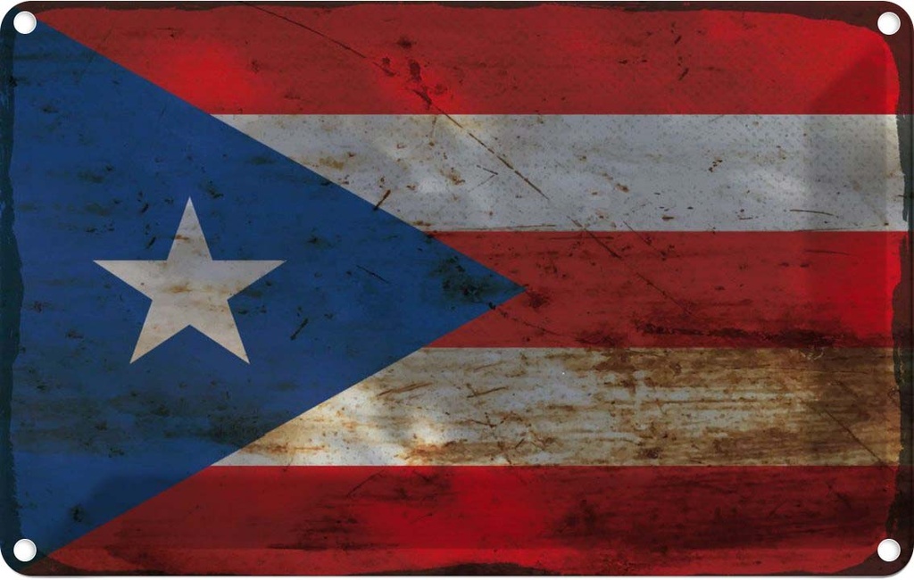 [LA-115899-1812] Blechschild 12x18 cm Puerto Rico Flagge Fahne Wappen Rost Abenteuer Reisen Straße Stadt Urlaub