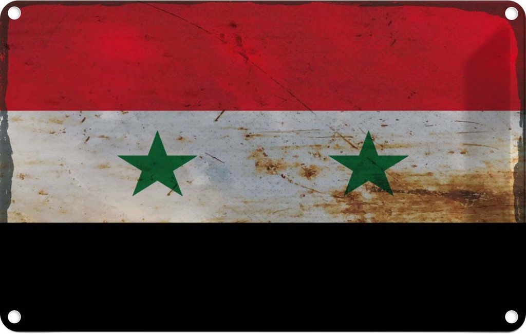 [LA-115931-1812] Blechschild 12x18 cm Syrien Syria Fahne Wappen Rost Flagge Abenteuer Reisen Straße Stadt Urlaub