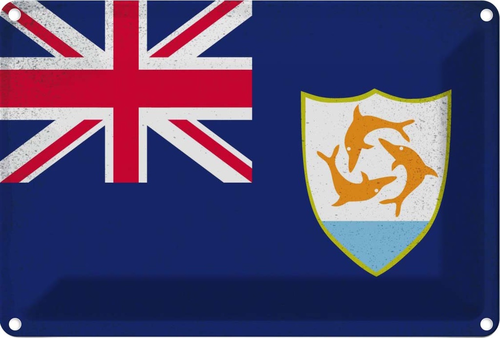 [LA-116007-1812] Blechschild 12x18 cm Anguilla Vintage Flagge Fahne Wappen