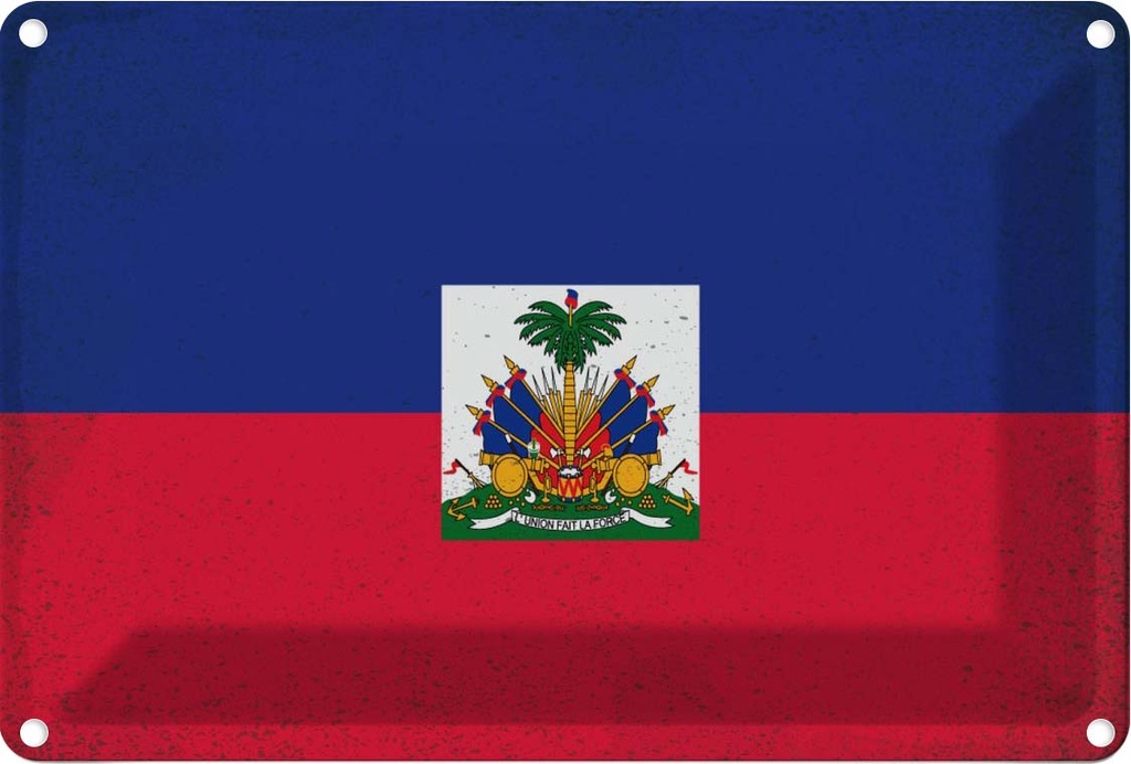 [LA-116087-1812] Blechschild 12x18 cm Haiti Vintage Flagge Fahne Wappen