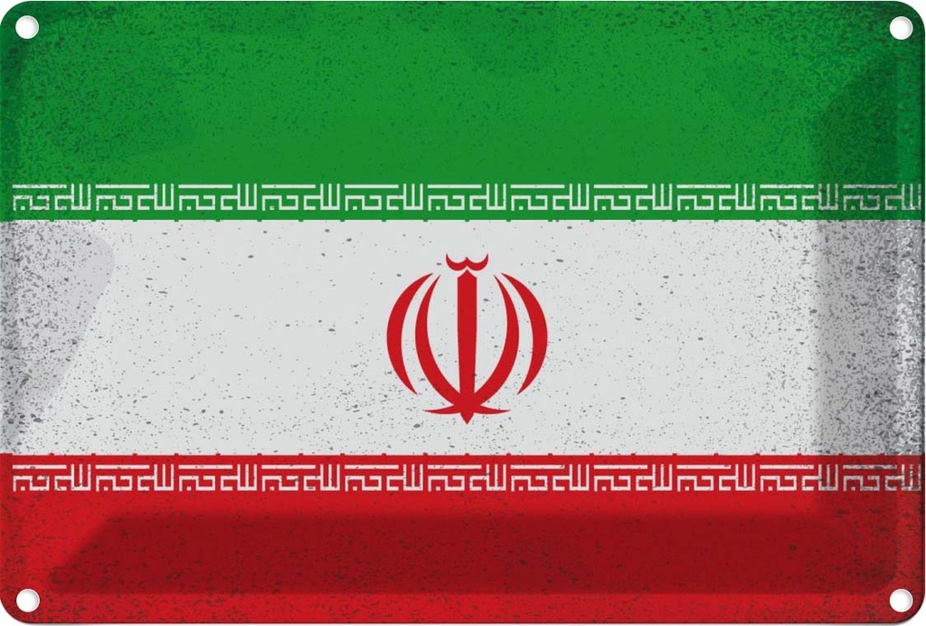 [LA-116096-1812] Blechschild 12x18 cm Iran Vintage Flagge Fahne Wappen