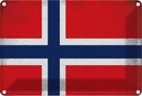 Blechschild 12x18 cm Norwegen Norway Vintage Flagge Fahne Wappen