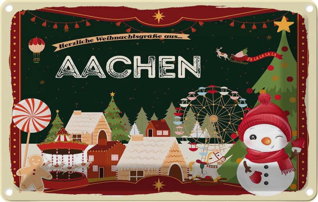 [LA-121568-1812] Blechschild 12x18 cm Weihnachten AACHEN