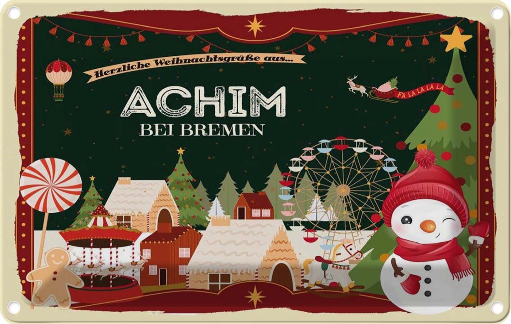 [LA-121571-1812] Blechschild 12x18 cm Weihnachten ACHIM BEI BREMEN