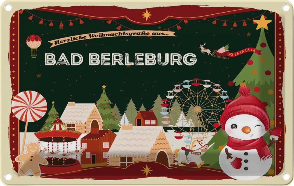 [LA-121597-1812] Blechschild 12x18 cm Weihnachten BAD BERLEBURG