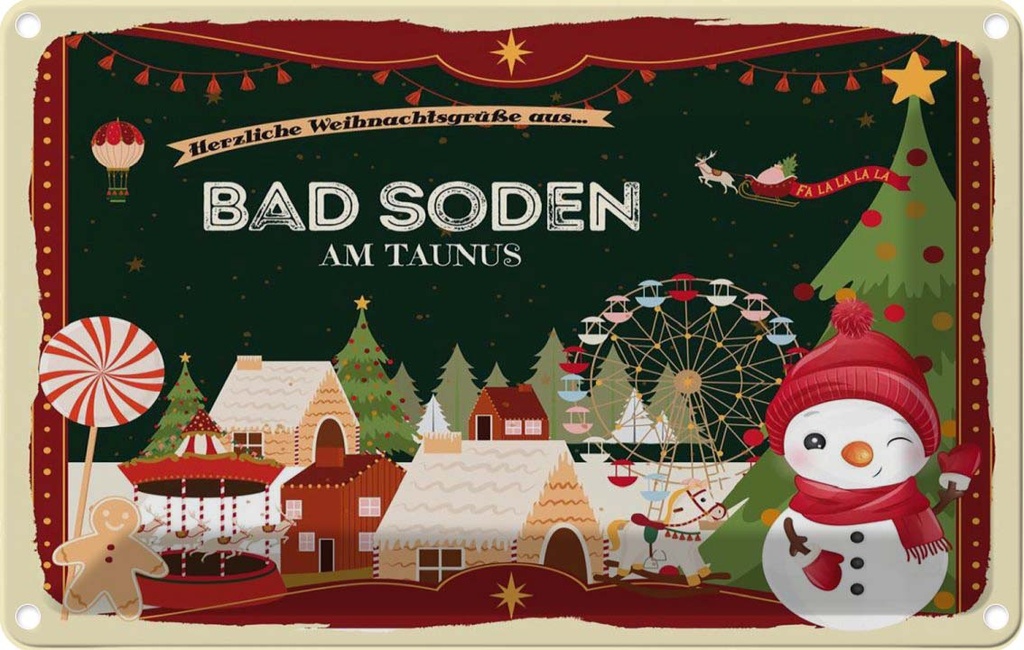 [LA-121629-1812] Blechschild 12x18 cm Weihnachten BAD SODEN