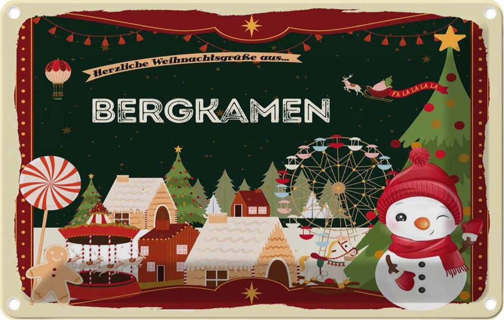 [LA-121643-1812] Blechschild 12x18 cm Weihnachten BERGKAMEN