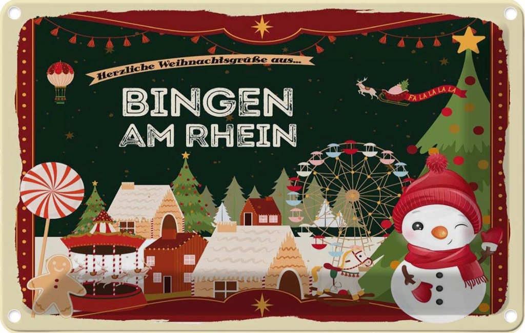 [LA-121651-1812] Blechschild 12x18 cm Weihnachten BINGEN AM RHEIN