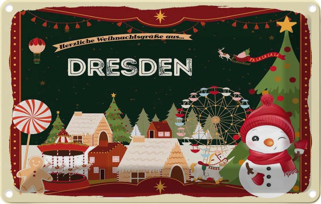 [LA-121726-1812] Blechschild 12x18 cm Weihnachten aus DRESDEN