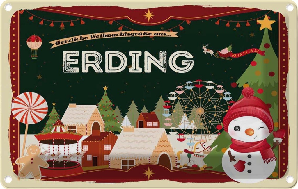 [LA-121756-1812] Blechschild 12x18 cm Weihnachten ERDING