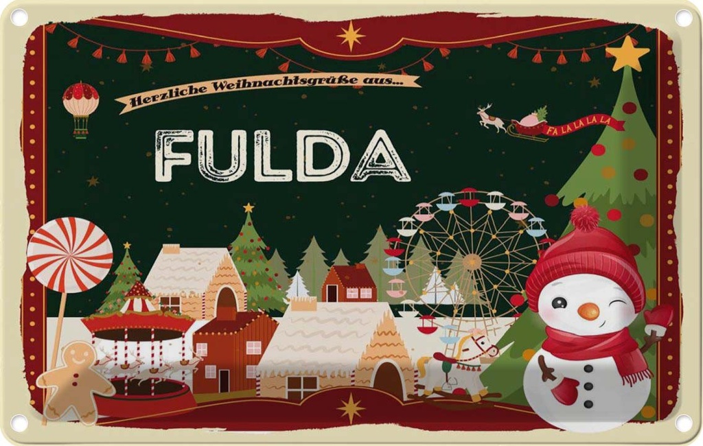 [LA-121799-1812] Blechschild 12x18 cm Weihnachten FULDA