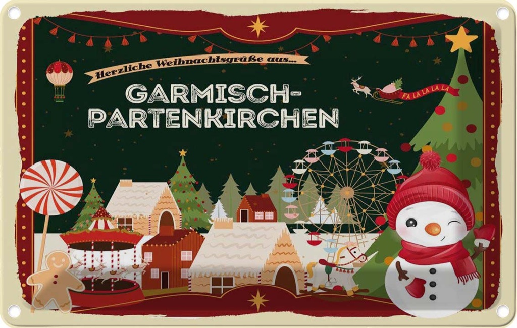 [LA-121803-1812] Blechschild 12x18 cm Weihnachten GARMISCH-PARTENKIRCHEN